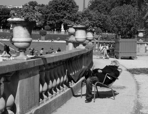 16. Napping in the Jardin du Luxembourg, Paris.11x14. $100 framed. $75 unframed.